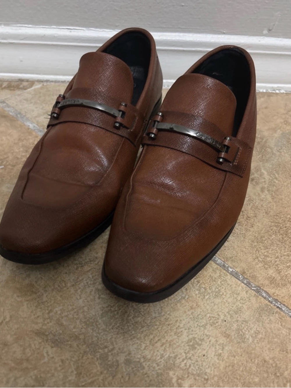 Calvin Klein Tan Brown Leather Bit Loafers